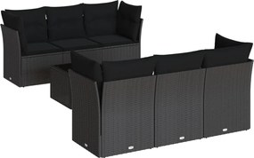 vidaXL Set canapele de grădină cu perne, 7 piese, negru, poliratan