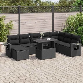 3326526 vidaXL Set mobilier de grădină cu perne, 9 piese, negru, poliratan