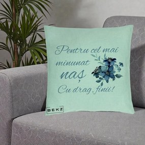 Cadou pentru Nas - Perna Personalizata Pentru Cel mai Minunat Nas Cu drag Finii, 40x40 cm, Verde Menta, Husa Detasabila, Perna Inclusa, BEKZ®
