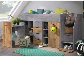 Pat pentru copii combinat 90 cm Kesa 3 (beton + stejar wotan) (D). 1085827
