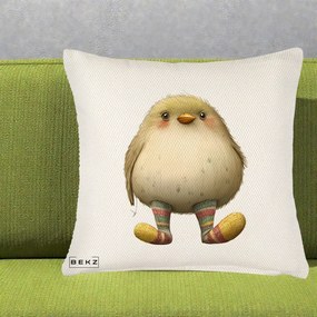 Perna Decorativa Pui Pufos cu Sosete Dungate, 40x40 cm, Crem Reliefat, Husa Detasabila, Perna Inclusa, BEKZ®