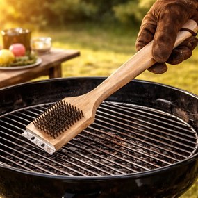 Perie curățare grătar BBQ 30 cm, din lemn cu peri metalici, accesoriu grill rezistent