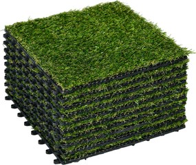 Outsunny Gazon Sintetic 10 Piese Covoraș Gazon Artificial 30x30 cm cu Înălțimea Firului de Iarbă 20 mm și Anti-UV Verde Închis | Aosom Romania