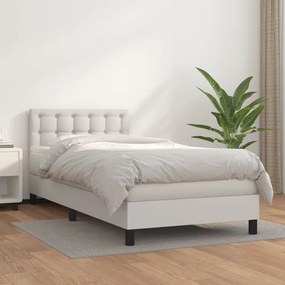 3141108 vidaXL Pat box spring cu saltea, alb, 100x200 cm, piele ecologică