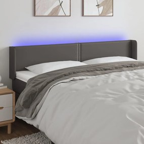 vidaXL Tăblie de pat cu LED, gri, 203x16x78/88 cm, piele ecologică