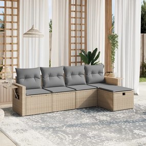 vidaXL Set canapele de grădină, 5 piese, cu perne, bej, poliratan