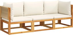 vidaXL Set canapele de grădină 3 piese cu perne din lemn de acacia și frânghie