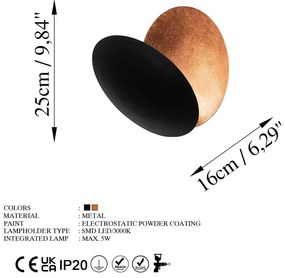 Aplică de perete neagră/arămie LED ø 25 cm Yosma – Opviq lights