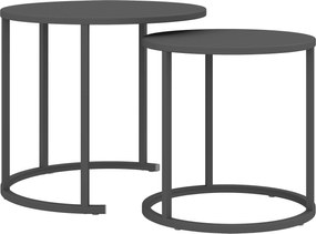 Outsunny Set de 2 măsuțe laterale stivabile masă rotundă de grădină rezistentă la intemperii masă de balcon din oțel economisitoare de spațiu gri închis | Aosom Romania