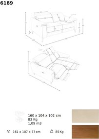 Canapea 2 locuri eleganta, design LUX cu functia relax Cowhide taupe grey