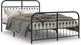 vidaXL Cadru pat metalic cu tăblie de cap/picioare, negru, 137x190 cm