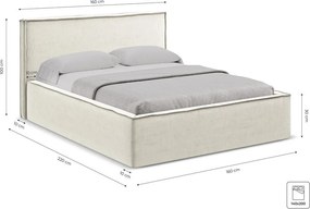 Pat matrimonial teracotă tapițat cu spațiu de depozitare cu somieră 140x200 cm Anani – Makamii