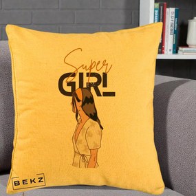 Perna Decorativa Super Girl Aesthetic, 40x40 cm, Galben, Husa Detasabila, Perna Inclusa, BEKZ®