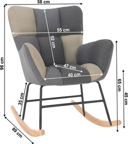 Scaun balansoar design, patchwork/gri/bej, KEMARO