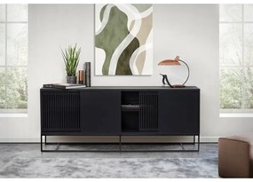 Comodă neagră joasă cu aspect de lemn de stejar 188x75 cm Ende – Woodman