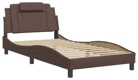 3208077 vidaXL Cadru de pat cu tăblie, maro, 100x200 cm, piele ecologică