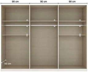 Dulap 271 cm lățime, 10 uși batante și 2 sertare, oglindă pe mijloc, culoare albă, mânere metalice