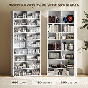 HOMCOM Unitate de depozitare pentru 640 CD-uri/360 DVD-uri/430 Blu-ray - Alb | Aosom Romania