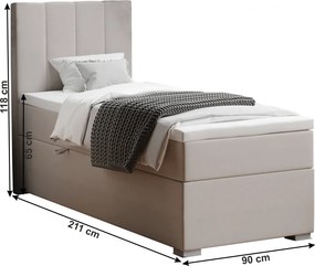 Pat boxspring, pat de o persoană, bej, 90x200, stânga, BRED