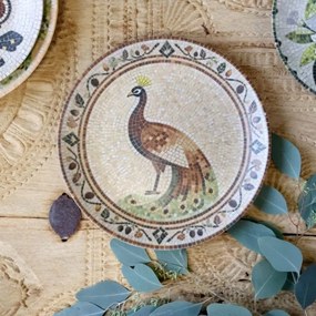 Tavă pentru servire din ceramică cu model mozaic și motiv păun, H2,8/D26,5 cm, bej &amp; mocca, „Chartres”