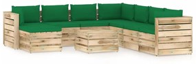 Set mobilier de gradina cu perne, 9 piese, lemn verde tratat green and brown, 9