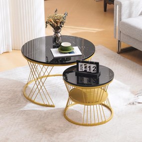 Set modern de măsuțe nesting, 2 piese, 70x70x45 cm/45x45x40 cm, Negru