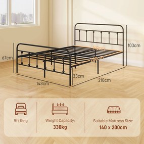 HOMCOM Cadru de pat 140 x 200 cm 2 persoane din oțel somieră cu lame cap de pat și picior de pat depozitare sub pat negru | Aosom Romania