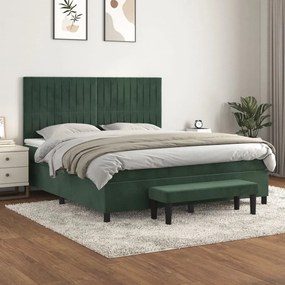 3137980 vidaXL Pat box spring cu saltea, verde închis, 180x200 cm, catifea