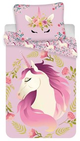 Lenjerie de pat din bumbac pentru copii Unicorn flowers, 140 x 200 cm, 70 x 90 cm