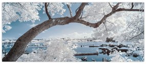 Tablou cu copac înzăpezit lângă apă (120x50 cm)