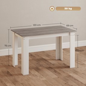 HOMCOM Masă Modernă de Dining pentru 4-6 Persoane 120x69x75 cm Gri și Alb | Aosom Romania
