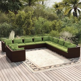 3102532 vidaXL Set mobilier de grădină cu perne, 11 piese, maro, poliratan