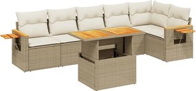 vidaXL Set canapele de grădină, 7 piese, cu perne, bej, poliratan