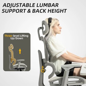 HOMCOM Scaun de birou ergonomic din plasă cu brațe 3D, înclinat la 135°, tetieră reglabilă, bej | Aosom Romania