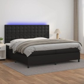 3135963 vidaXL Pat cu arcuri, saltea și LED, negru, 200x200cm, piele ecologică