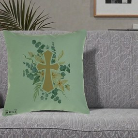 Perna Personalizata Cruce Florala Botez, 40x40 cm, Verde, Husa Detasabila, Perna Inclusa, BEKZ®