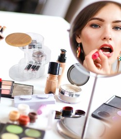 Organizator produse cosmetica 3 compartimente bambus/plastic Transparent