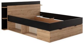Pat matrimonial negru/în culoare naturală cu aspect de lemn de stejar cu spațiu de depozitare fără somieră 160x200 cm Albo – Marckeric
