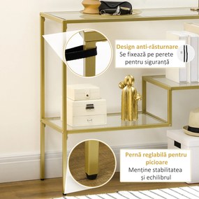 HOMCOM Consolă Aurie cu Masă de Cafea din Sticlă Temperată 100 cm, Rafturi de Depozitare, Design Elegant pentru Hol | Aosom Romania