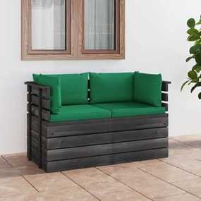Canapea gradina din paleti, 2 locuri, cu perne, lemn masiv pin Verde, Canapea cu 2 locuri, 1