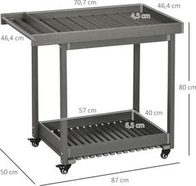 Outsunny Servierwagen cu Suporturi pentru Prosoape, 1 Placa Inferioara, 4 Roti, 87 cm x 50 cm x 80 cm, Gri inchis | Aosom Romania