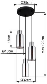 Lustra suspendata design modern LIDARIA 3L negru/fumuriu