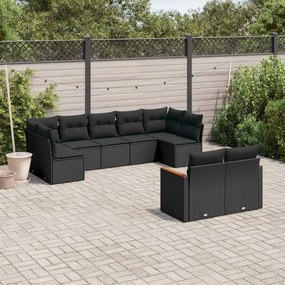 3258688 vidaXL Set mobilier de grădină cu perne, 9 piese, negru, poliratan