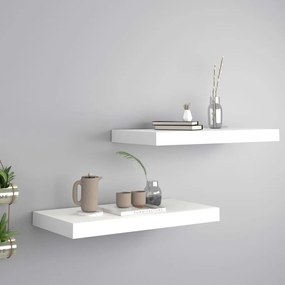 vidaXL Rafturi de perete suspendate, 2 buc., alb, 50x23x3,8 cm, MDF