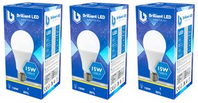 Set 3 Buc - Bec Brilliant LED, 15W (120W), 1200lm, lumina calda 3000k, 220V, E27 Lumina calda - 3000K, 3 buc