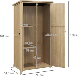 Outsunny Dulap de grădină adăpost magazie pentru unelte 90L x 54.5P x 161/168,5H cm 2 rafturi acoperiș bitumat etanș lemn de pin autoclavizat | Aosom Romania