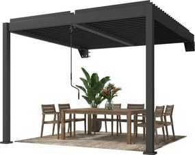 Outsunny Pergolă aprox. 3x3 m acoperiș terasă din aluminiu cu lamele reglabile, montare pe perete, gri închis | Aosom Romania