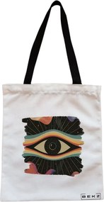 Sacosa de Panza pentru Cumparaturi, Geanta Tote, model Celestial Eye 14, Cu fermoar, 38x34.5 cm, Alba, BEKZ®