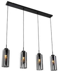 Lampă suspendată Art Deco neagră cu sticlă fumurie cu 4 lumini - Laura