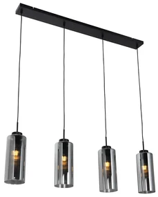 Lampă suspendată Art Deco neagră cu sticlă fumurie cu 4 lumini - Laura